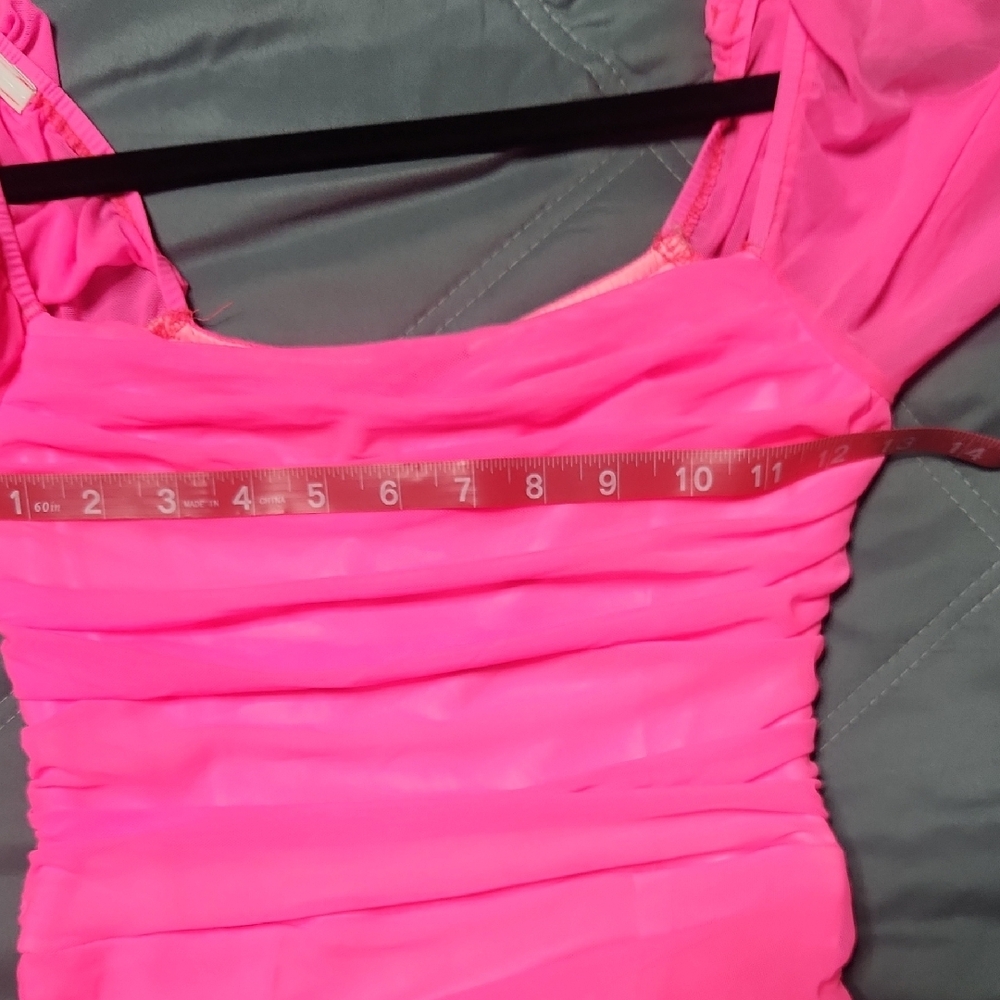 Pink Ruched Bodycon Dress with Square Neckline - Picture 7 of 7